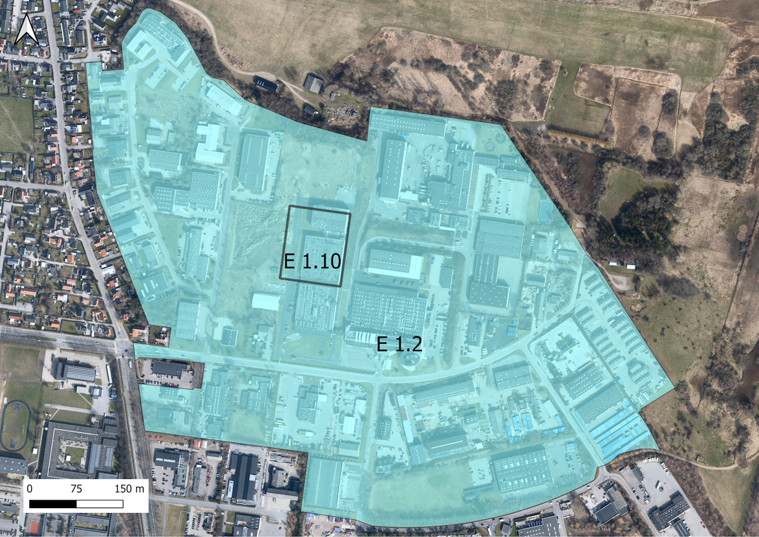 Kommuneplanramme E 1.2 og E 1.10 efter vedtagelsen af kommuneplantillæg 017