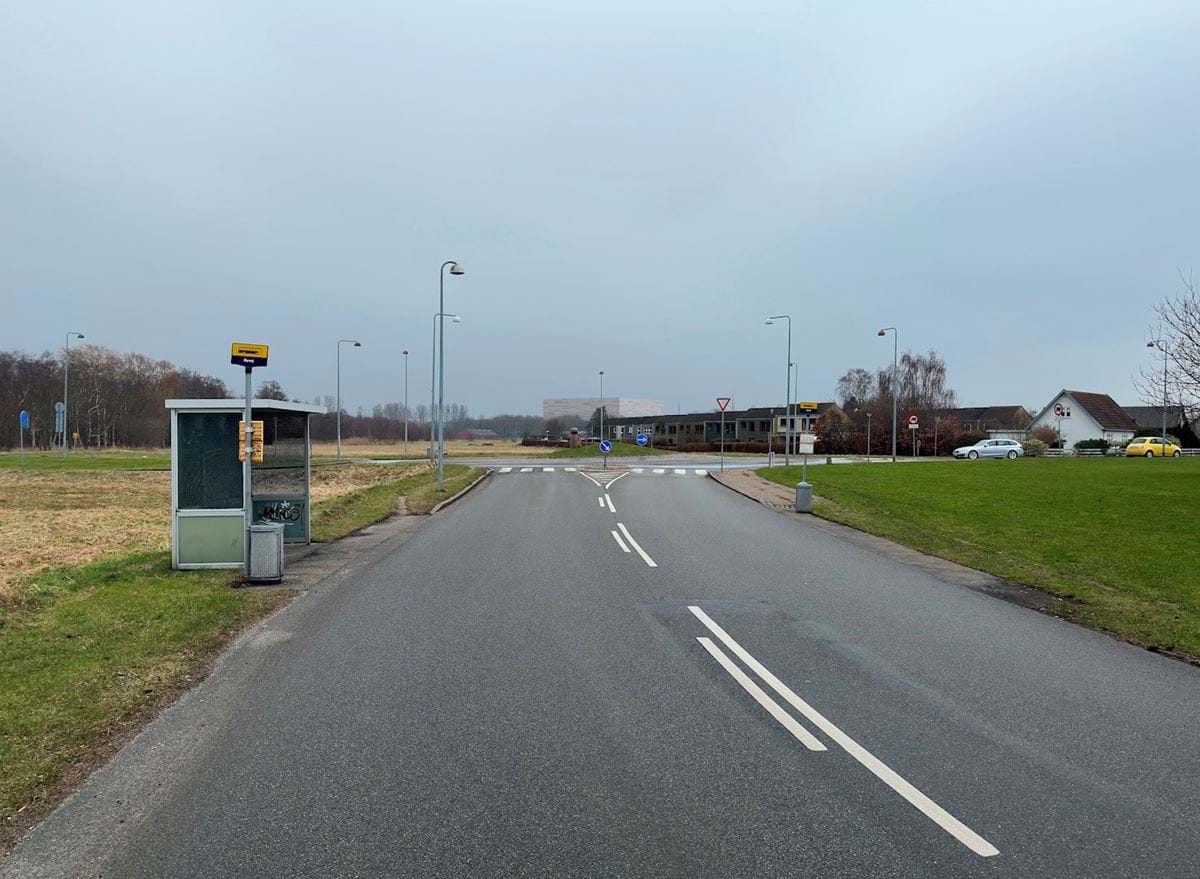 Visualisering af ny bebyggelse set fra rundkørsel ved Linderupvej og Byvej i Frederikssund